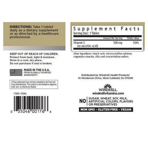 Windmill Health, Vitamin C, 500mg, 250 Tabs
