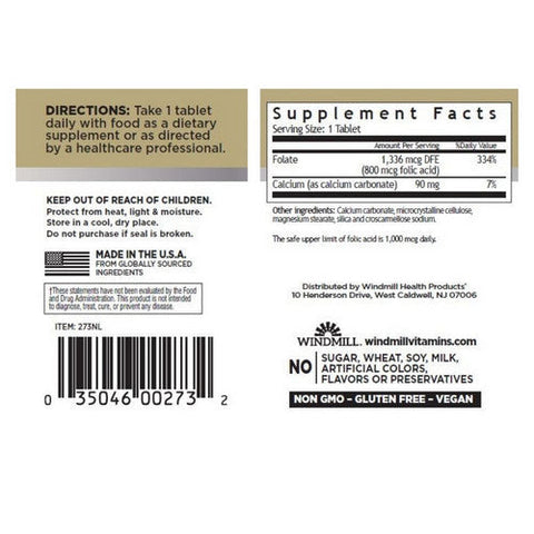 Windmill Health, Folic Acid, 800 mcg, 100 Tabs