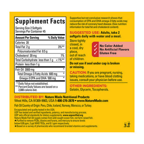 Nature Made, Fish Oil, 1000 Mg, 90 Softgels Nature Made