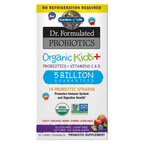 Garden of Life, Dr. Formulated Probiotics Organic Kids Plus Berry Cherry, 30 Chewable Tabs Garden of Life