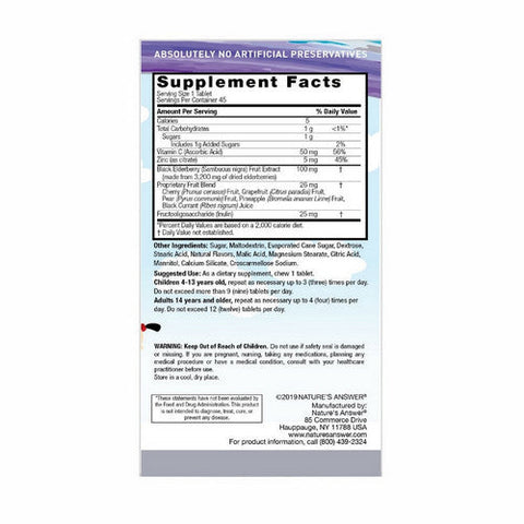 Nature's Answer, Kid's Sambucus Chewables Black Elderberry + Vitamin-C And Zinc, 3,200 Mg, 45 Tabs Nature's Answer