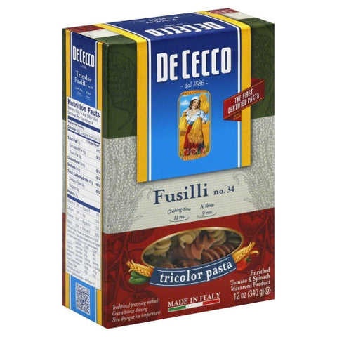 De Cecco, Fusilli Tricolor Pasta, 12 Oz(Case Of 12) De Cecco