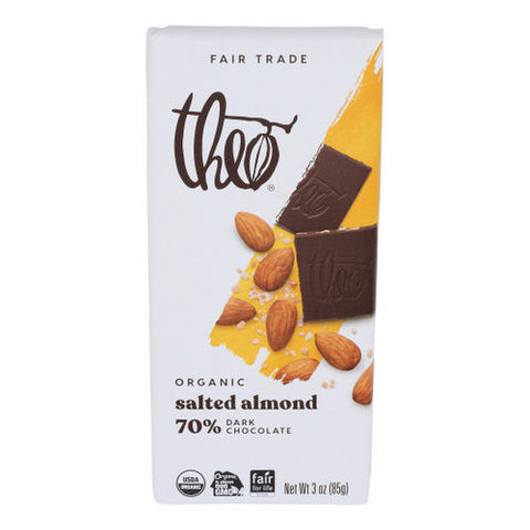 Theo Chocolate, Organic Dark Chocolate Bar Salted Almond, 3 Oz(Case Of 12) Theo Chocolate