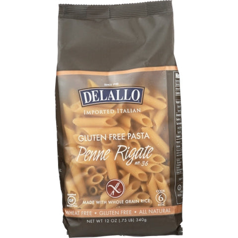 Delallo, Gluten Free Whole Grain Rice Penne Rigate Wheat Free, 12 Oz(Case Of 12) Delallo