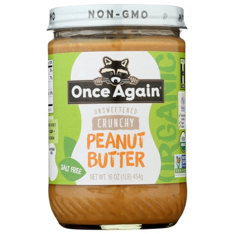 Once Again, Organic Peanut Butter Salt Free Crunchy, 16 Oz(Case Of 6) Once Again
