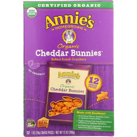 Annie's Homegrown, Organic Cheddar Bunnies Baked Snack Crackers, 12 Oz(Case Of 4) Annie's Homegrown