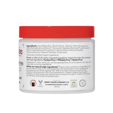 Thayers, Witch Hazel Astringent Pads Aloe Vera Formula Original, 60 Pads Thayers