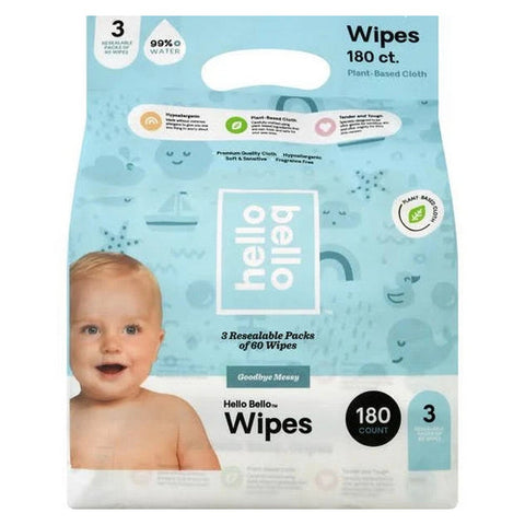 Hello Bello, Organic Baby Wipes Unscented, 180 Count Hello Bello