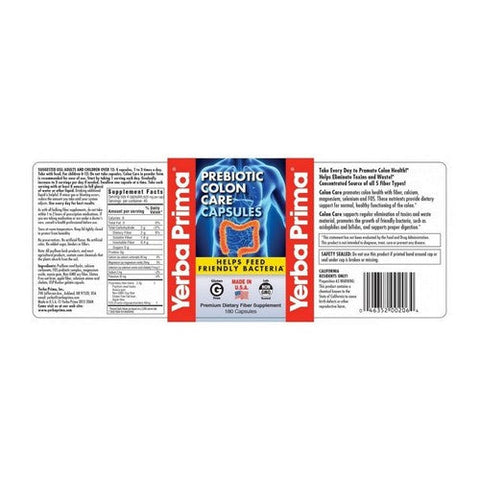 Yerba Prima, Prebiotic Colon Care, 625 mg, 180 Caps Yerba Prima