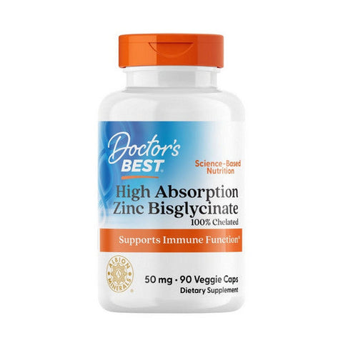 Doctors Best, High Absorption Zinc Bisglycinate 100% Chelated, 50 mg, 90 Veggie Caps Doctors Best