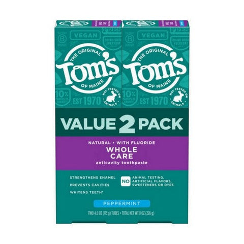 Tom's Of Maine, Whole Care Anticavity Toothpaste Peppermint, 2 Count Tom's Of Maine