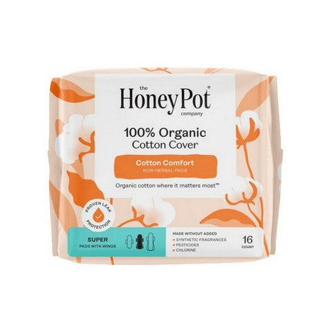 The Honey Pot, Organic Top Sheet Super Non Herbal Menstrual Pads, 16 Count The Honey Pot