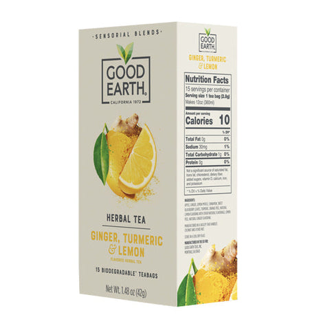 Good Earth Teas, Sensorial Blends Ginger Tumeric & Lemon Herbal Tea, 15 Bags (Case of 5) Good Earth Teas