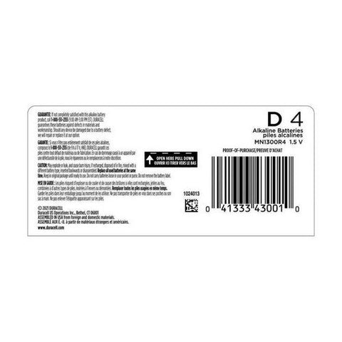 Duracell, Alkaline D Batteries 1.5 Volt, 4 Count Duracell