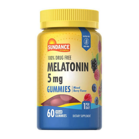 Sundance, Vitamins Melatonin Vegan Gummies Natural Mixed Berry Flavor, 5 Mg, 60 Gummies Sundance
