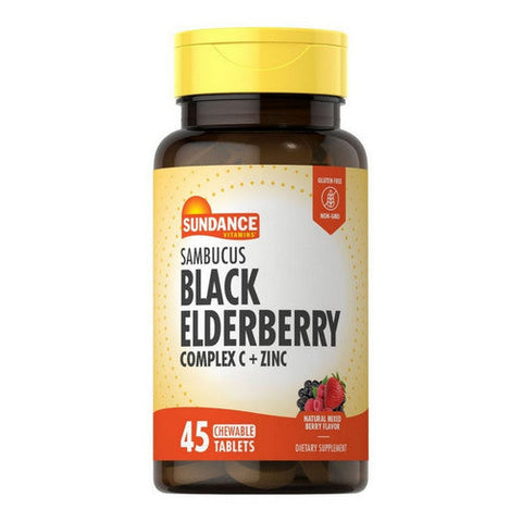 Sundance, Sambucus Black Elderberry Complex C Plus Zinc Natural Mixed Berry, 45 Tabs Sundance