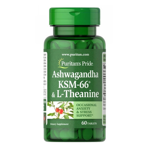 Puritan's Pride, Ashwagandha KSM-66 & L-Theanine, 60 Tablets Puritan's Pride