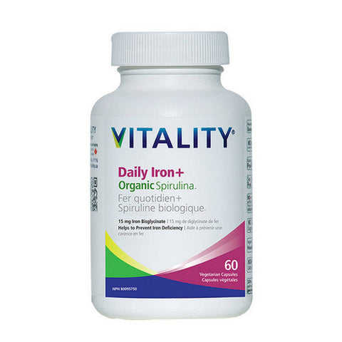 Vitality, Daily Iron Plus Organic Spirulina, 15 Mg, 60 VegCaps Vitality