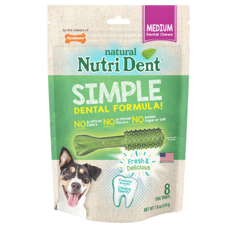 Nylabone, Nylabone Nutri Dent SIMPLE Natural Dental Fresh Breath Flavored Chew Treats, 1 Each/Medium, 8 Count Nylabone