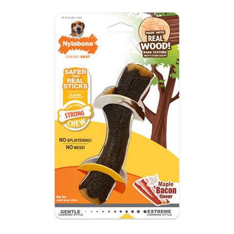 Nylabone, Nylabone Real Wood Stick Strong Dog Stick Chew Toy, Maple Bacon, 1 Each/Medium/Wolf (1 Count) Nylabone