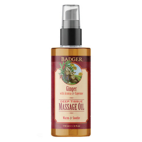 Badger Balm, Ginger Deep Tissue Massage Oil, 4 Oz Badger Balm