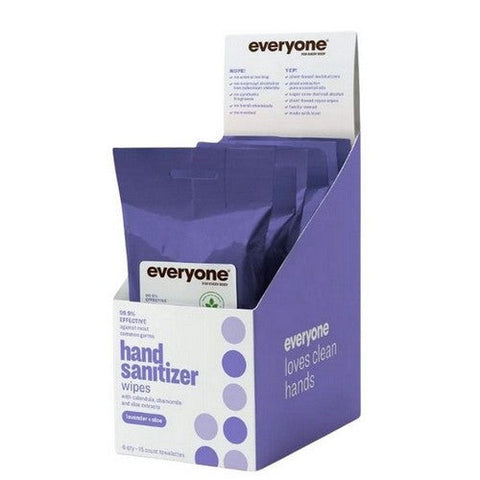 Everyone, Hand Sanitizer Lavender Plus Aloe Wipes, 15 Count Everyone