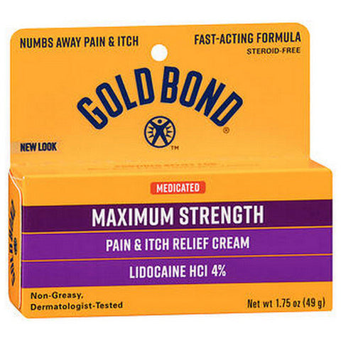 Gold Bond, Medicated Pain And Itch Relief Lidocaine Hcl 4% Cream Maximum Strength, 1.75 Oz Gold Bond