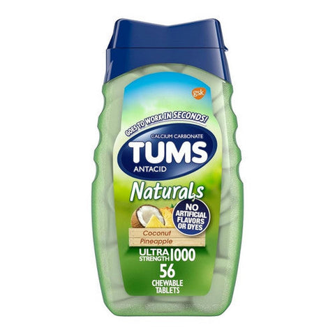 Tums, Naturals Ultra Strength 1000 Antacid Chewable Tablets Coconut Pineapple, 56 Tabs Tums
