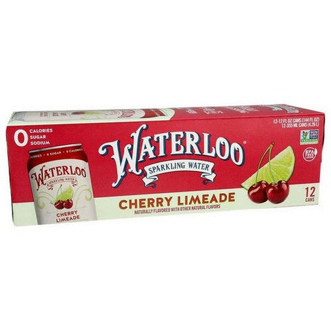 Waterloo Sparkling Water, Sparkling Water Cherry Limeade Naturally Flavored, 144 Oz (Case Of 2) Waterloo Sparkling Water