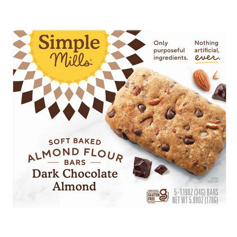 Simple Mills, Soft Baked Almond Flour Bars Chocolate Brownie, 5.99 Oz (Case Of 6) Simple Mills