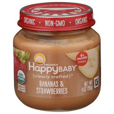 Happy Baby Food, Banana And Strawberries Baby Food, 4 Oz(Case Of 6) Happy Baby Food