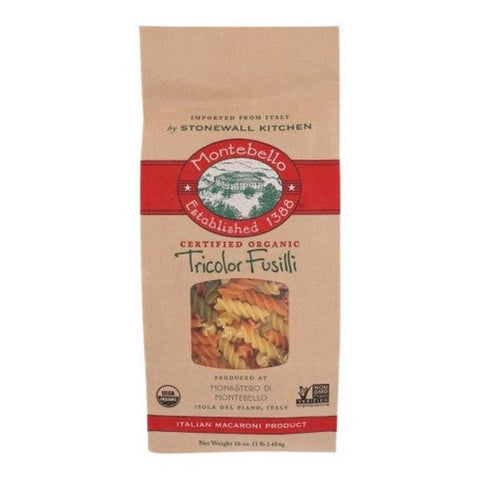 Montebello, Organic Tricolor Fusilli Pasta, 16 Oz (Case Of 12) Montebello