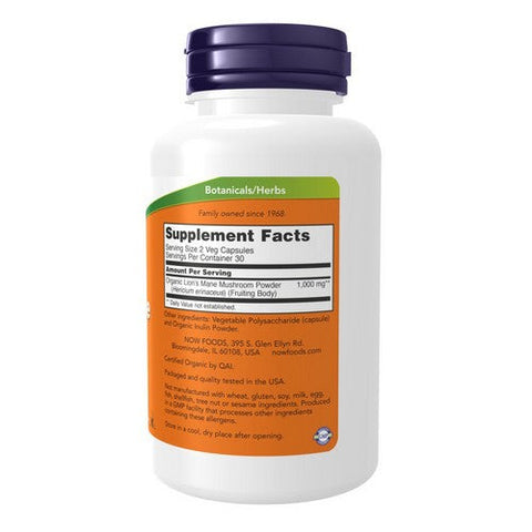 Now Foods, Organic Lions Mane Mushroom, 60 VegCaps Now Foods