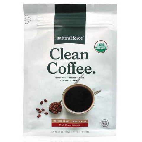 Natural Force, Clean Coffee Regular Medium Roast Whole Bean, 12 Oz Natural Force