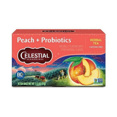 Celestial Seasonings, Peach + Probiotics Herbal Tea Caffeine Free, 16 Bags Celestial Seasonings