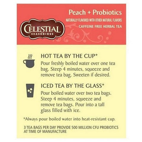 Celestial Seasonings, Peach + Probiotics Herbal Tea Caffeine Free, 16 Bags Celestial Seasonings