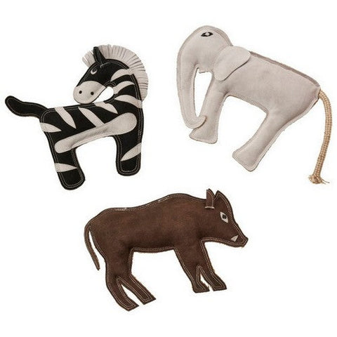 Doc and Phoebes, Dura Fuse Leather Jungle Dog Toy Assorted, 1 Count / 11 Inches Doc and Phoebes