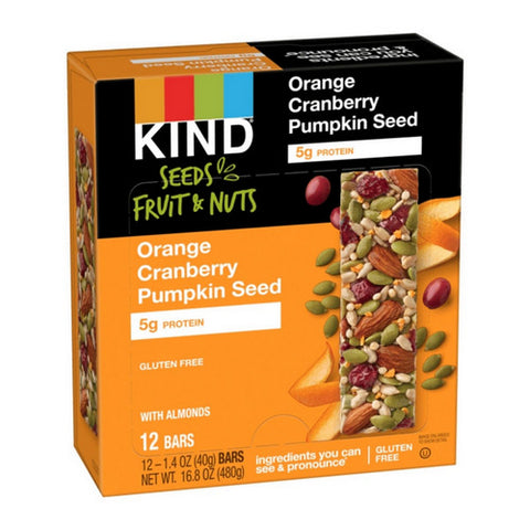 Seeds Fruit And Nuts Snack Bar Orange Cranberry Pumpkin Seed 1.4 Oz (Case Of 12) by Kind