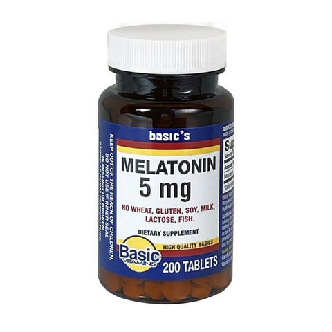 Basic Vitamins, Melatonin Tablets, 5 Mg, 200 Count Basic Vitamins
