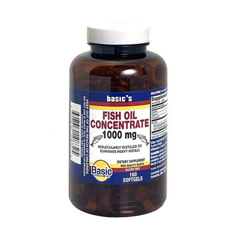 Basic Vitamins, Fish Oil, 1000 Mg, 160 Softgels Basic Vitamins