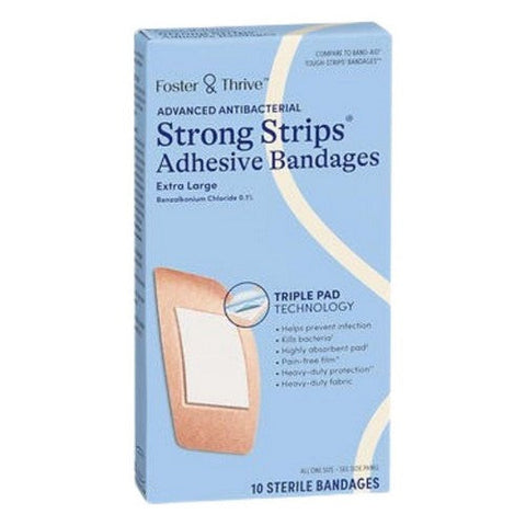 Foster And Thrive, Advanced Antibacterial Strong Strips Adhesive Bandages, 10 Count Foster And Thrive