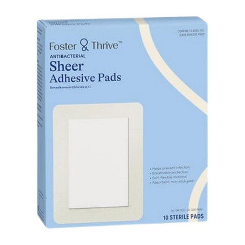 Foster And Thrive, Antibacterial Sheer Adhesive Pads Benzalkonium Chloride 0.1%, 10 Count Foster And Thrive