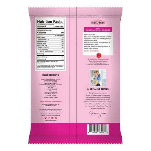 Miss Jones Baking Co, Chocolate Chip Cookie Dough, 11.84  Oz (Case Of 6) Miss Jones Baking Co