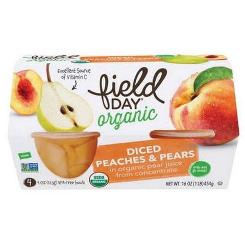 Field Day, Organic Fruit Cups Diced Peaches And Pears, 4 Oz X 4 Count (Case Of 6) Field Day