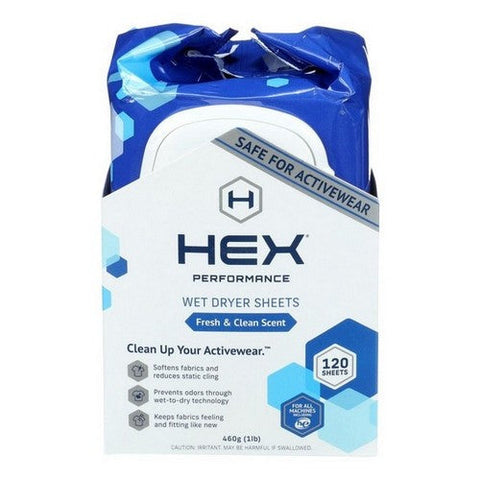 Hex Performance, Wet Dryer Sheets Fresh And Clean Scent, 120 Count (Case Of 6) Hex Performance
