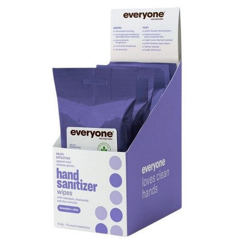 Everyone, Hand Sanitizer Wipes Lavender Aloe, 15 Count (Case Of 6) Everyone
