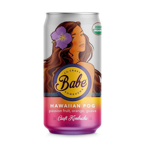 Babe Kombucha, Organic Hawaiian Pog Passion Fruit Orange Guava Flavor Can, 16 Oz (Case Of 12) Babe Kombucha