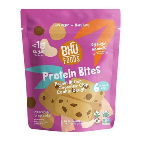 BHU Foods, Keto Bites Peanut Butter Chocolate Chip Cookie Dough, 5.29 Oz (Case Of 6) BHU Foods