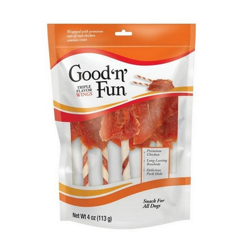 Salix Good 'N' Fun Triple Flavor Wings Dog Treats Chicken, Pork And Rawhide 1 Each / 4 Oz by Salix