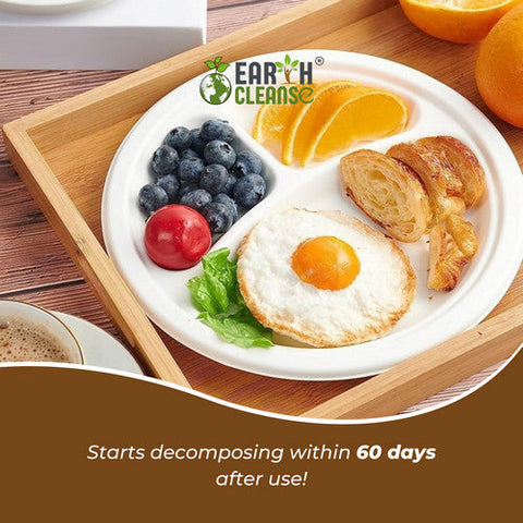 Earth Cleanse, Bagasse 10-Inch 3-Compartment Round Plates, Pack of 25 Earth Cleanse